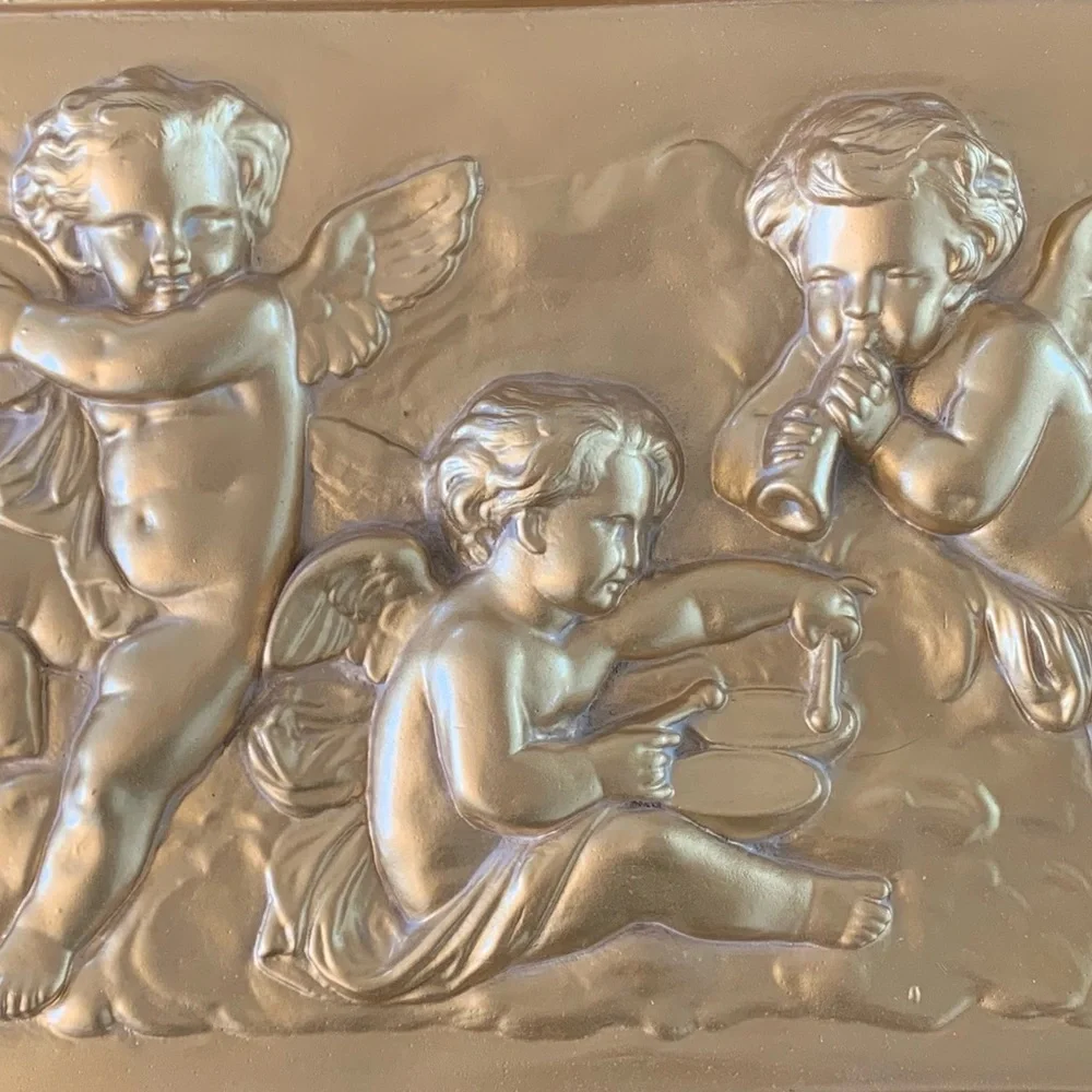 Vintage Gold Eros Musical Cherub Wall Hanging (Approx. 16" x 9") - Picture 7 of 9